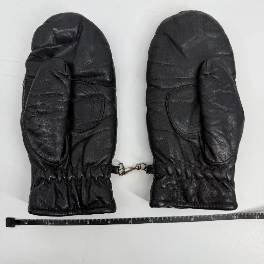 Vintage Grandoe Leather‎ Mittens Lined Black Gloves Winter Ladies Large
